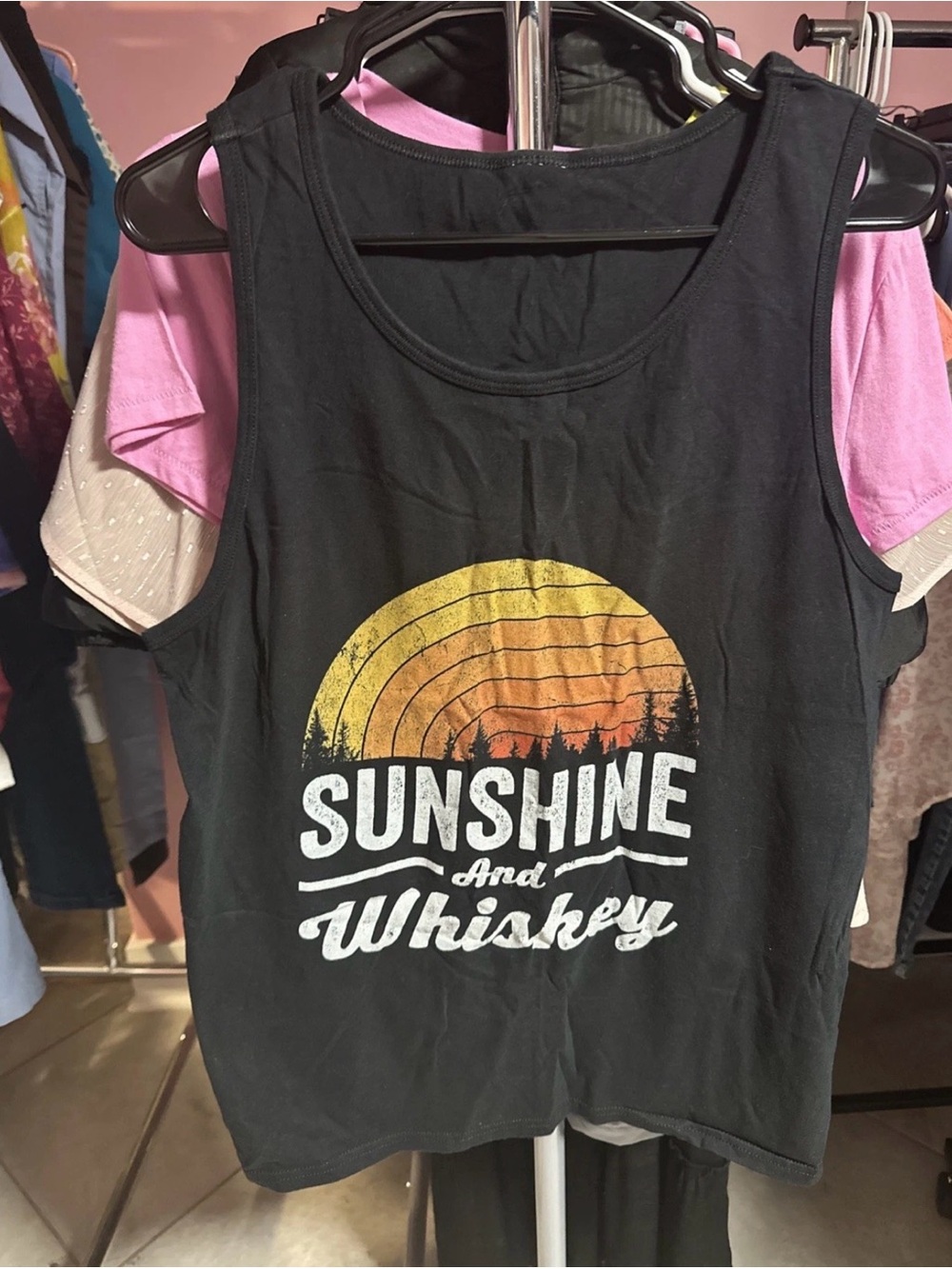 Black Men's Graphic Tank Top - Sunshine and Whiskey
